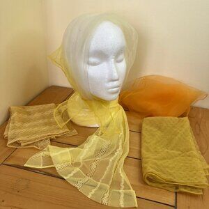 Sheer Vintage Scarf for Hair Neck Head Yellow & Orange Set of 5 Scarves